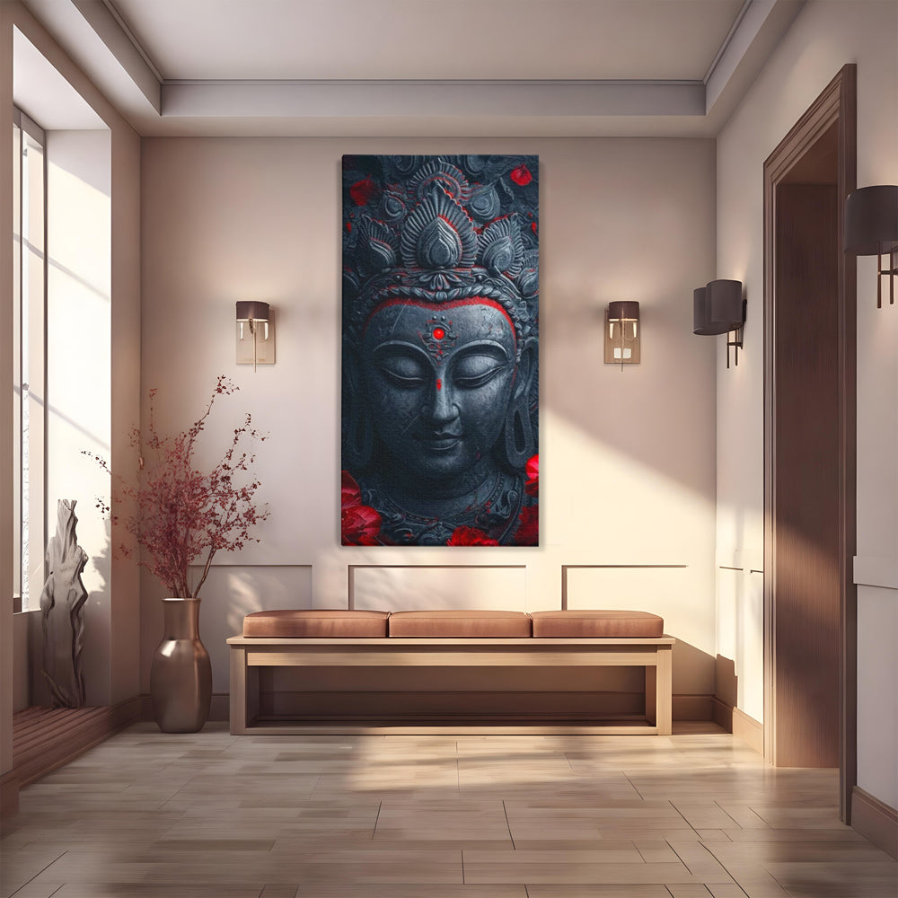 Tablou canvas cu tablou canvas cu capul lui buddha, fara rama, pe sasiu de lemn
